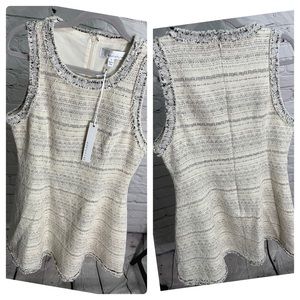 NWT L Adelyn Rae Fit & Flare Lined Black/Cream/Silver Tweed Dress